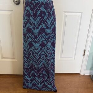 LuLaRoe Chevron Floral Maxi Skirt - Teal and Navy